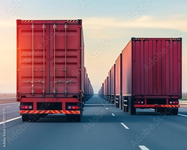 Fototapeta A modern logistics office on a clean road with advanced transport management systems,