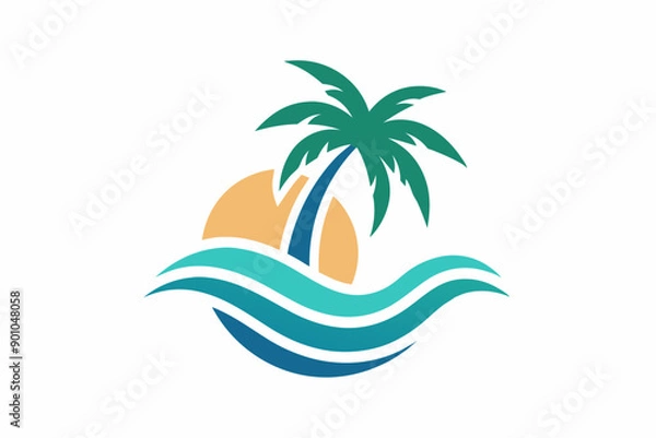 Obraz Wave beach palm logo design icon combination Vector illustration
