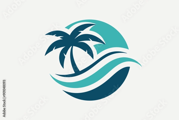 Obraz Wave beach palm logo design icon combination Vector illustration