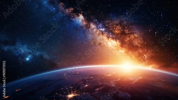 Fototapeta Earth and Milky Way from Space