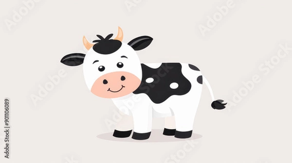 Fototapeta A playful cartoon cow illustration, boasting a smile and unique spots, perfect for adding charm to any design.