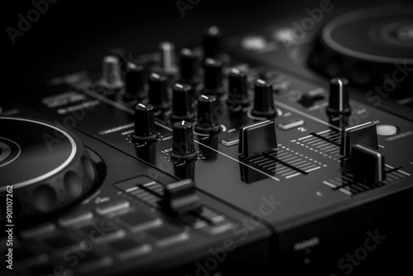 Obraz czarno białe zdjęcie mixera audio dj