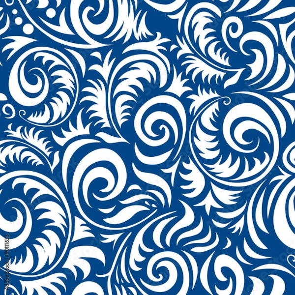 Fototapeta Traditional Russian vector seamless pattern in gzhel style. Can be used for banner, card, poster, invitation, label, menu, page decoration or web design