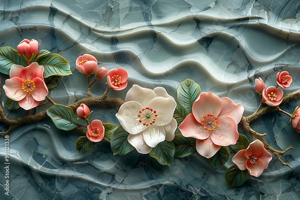 Fototapeta Art oil painting. Picture 3d Background, texture. Flowers on canvas.