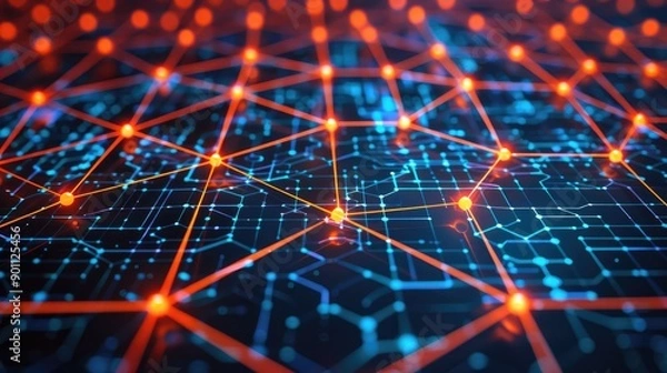 Fototapeta Network connection lines with bright nodes