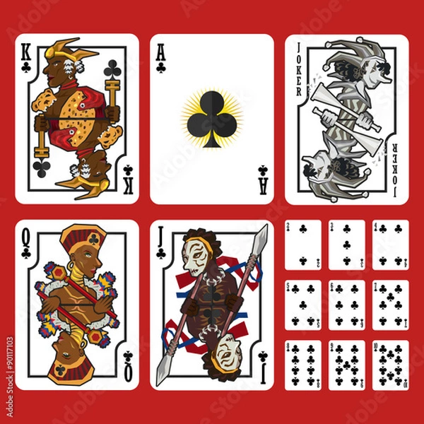 Fototapeta Club Suit Playing Cards Full Set, include King Queen Jack and Ace of Club