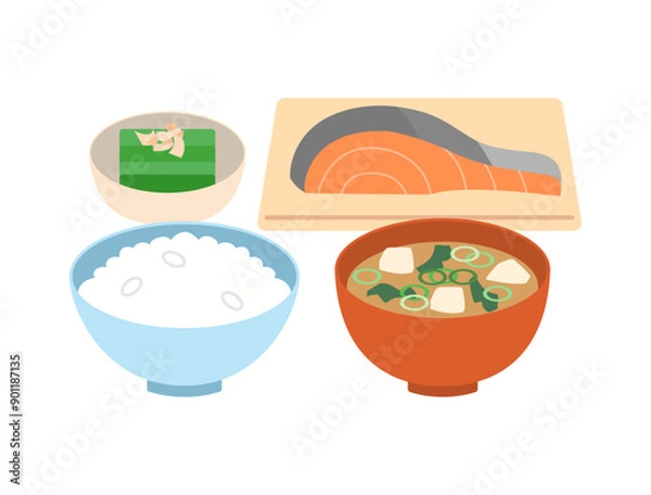 Obraz 日本の朝食をイメージしたイラスト