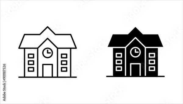 Fototapeta High school building line icon set, vector illustration on white background