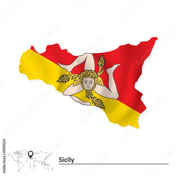 Fototapeta Map of Sicily with flag