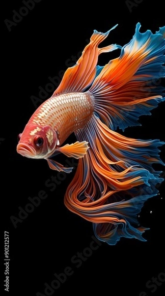 Fototapeta Beautiful Goldfish isolated black background. Generated Ai