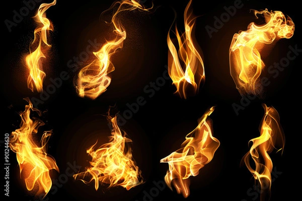 Obraz Set of fire flames on black background overlay