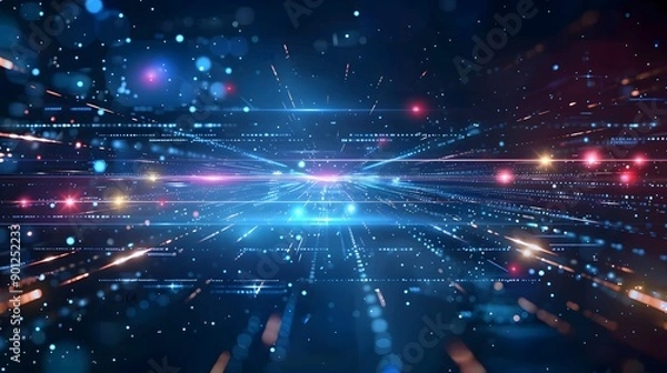 Obraz Dynamic Digital Landscape with Vibrant Light Trails and Particles