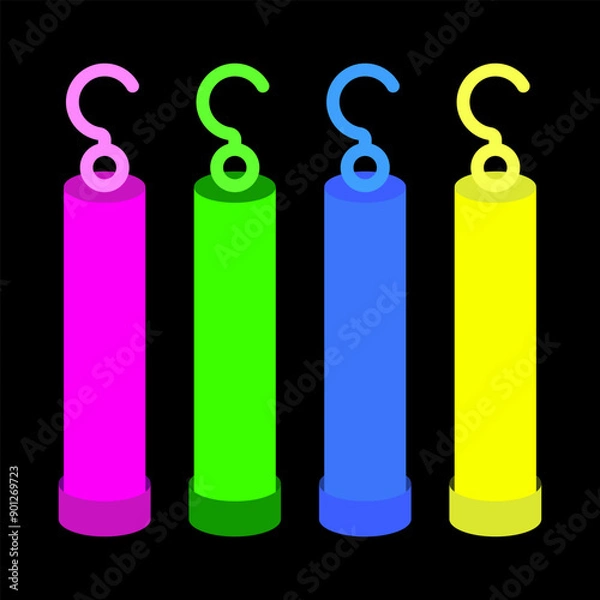 Fototapeta Glow sticks for camping vector cartoon illustration isolated on a white background.
