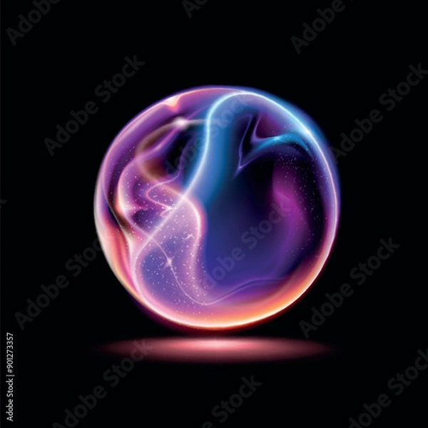 Fototapeta Vector. Technological abstract 3d background. Bright transparent fiery sphere made of plasma. Spectacular realistic image.