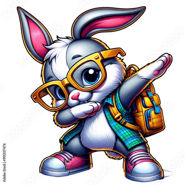 Obraz Rabbit With Backpack and Glasses