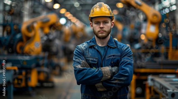 Fototapeta workers at the factory about mechanical engineering