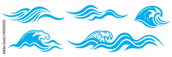 Fototapeta Ocean and sea waves set vector