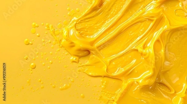 Obraz Glossy Yellow Paint Texture with Droplets and Swirls
