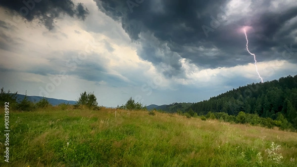Obraz Perfect landscape view during the thunder storm in the Carpathian Mountains