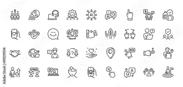 Fototapeta Difficult stress, Yoga and Handshake line icons pack. AI, Question and Answer, Map pin icons. Medical help, Consult, Team work web icon. Vector