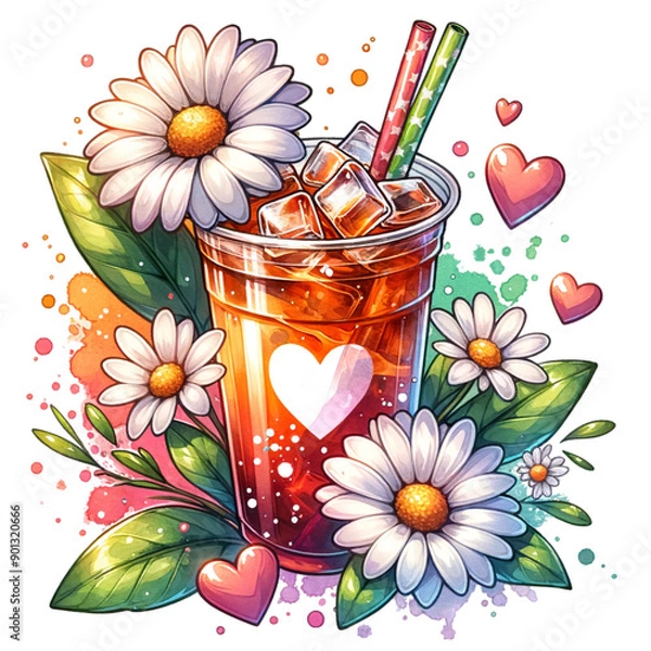 Obraz Iced Drink With Flowers and Straws