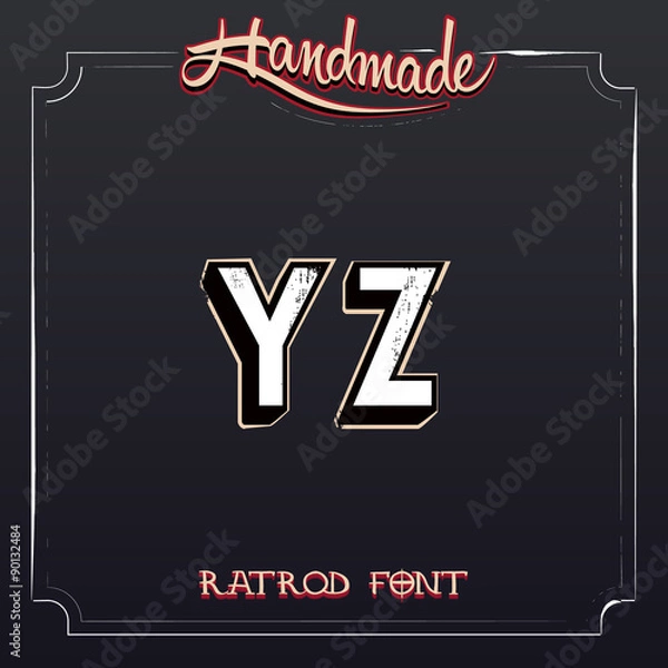 Obraz Retro Vintage Label Alphabet. Vector Grunge Font from Y to Z