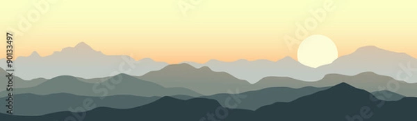 Obraz Piękny zachód słońca w górach. Krajobraz wektor.