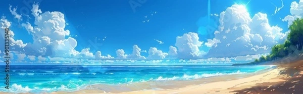 Fototapeta Panoramic Anime Beach with Clear Blue Waters