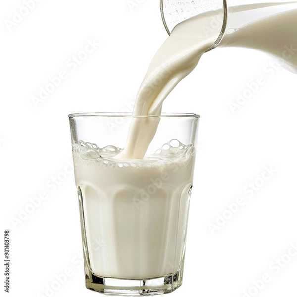 Fototapeta A glass of refreshing milk being poured, showcasing freshness and healthy nutrition. Ideal for dairy product advertisements.
