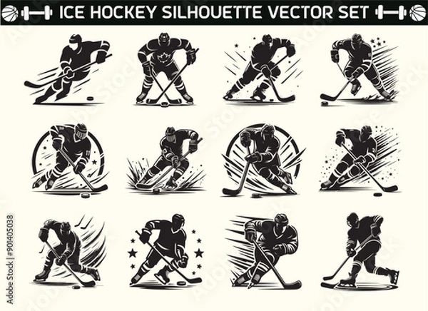 Fototapeta Ice hockey Player silhouette vector in illustration