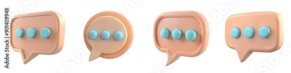 Fototapeta Set of Curvy Speech Bubbles 3D Illustration on Isolated White Background