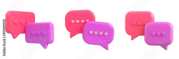 Fototapeta Set of Curvy Speech Bubbles 3D Illustration on Isolated White Background