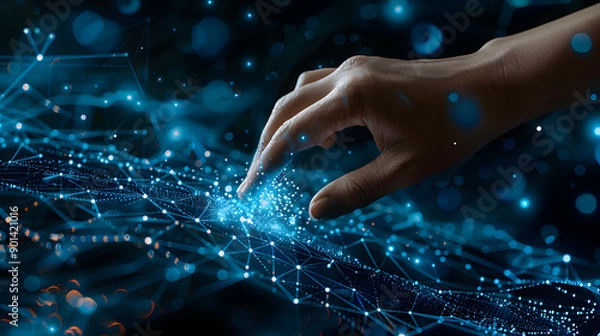 Obraz Integration data system. System Integration concept. Industrial smart technology. Wireframe hand places an element into a composition. Generative Ai.