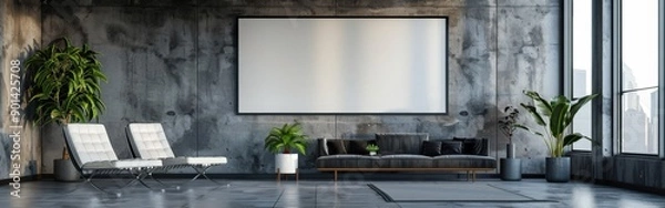 Fototapeta Modern Office Space with Blank Poster on Wall