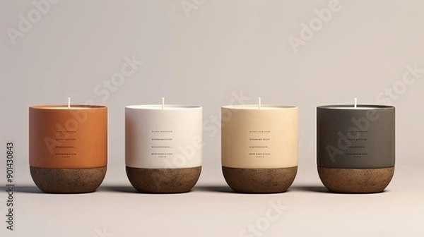 Fototapeta packaging mockup Earth tone colored candles Craft and Organic Candle Branding Personalized candle message minimalist decoration, mockup, Generative Ai 