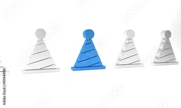 Fototapeta Blue Party hat icon isolated on white background. Birthday hat. Minimalism concept. 3D render illustration