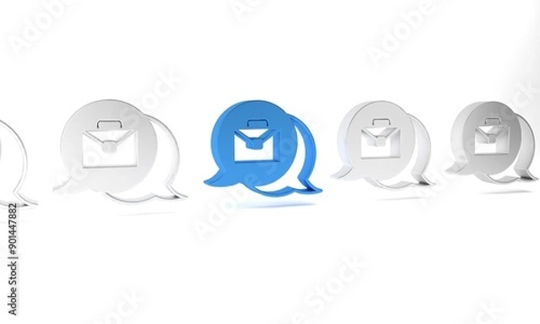 Fototapeta Blue Online working icon isolated on white background. Freelancer man working on laptop at his house. Remote work. Distant job concept. Minimalism concept. 3D render illustration