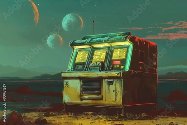 Obraz Deserted Jukebox on a Distant Planetary Landscape