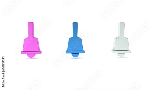 Fototapeta Colorful Merry Christmas ringing bell icon isolated on white background. Alarm symbol, service bell, handbell sign, notification. Minimalism concept. 3D render illustration