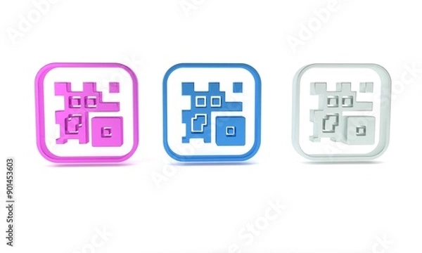 Fototapeta Colorful QR code sample for smartphone scanning icon isolated on white background. Minimalism concept. 3D render illustration