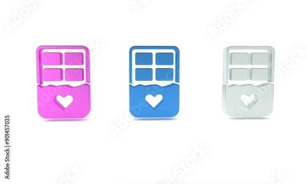 Fototapeta Colorful Chocolate bar icon isolated on white background. Happy Valentines day. Minimalism concept. 3D render illustration