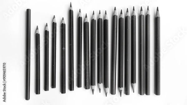 Fototapeta Pencils of varying lengths against white backdrop