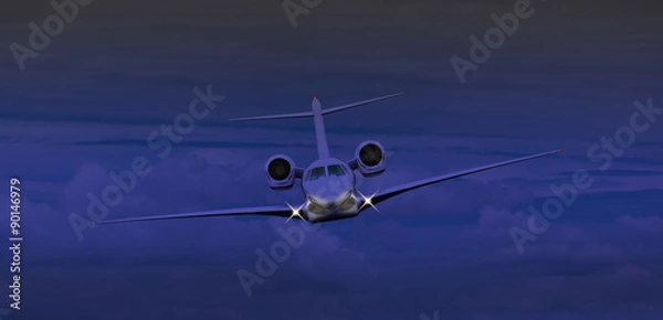 Fototapeta Private jet flying at night