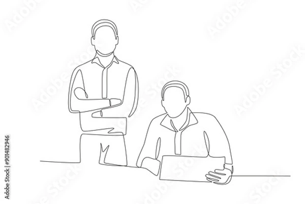 Obraz Two employees who want to discuss the briefing. Business briefing concept one-line drawing