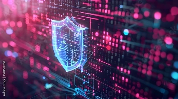 Fototapeta Secure Data Protection with Binary Shield on Digital Platform