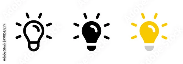 Fototapeta Light bulb icon. Idea symbol. Electric lamp vector illustration. Electric power sign. Shining light bulb pictogram.