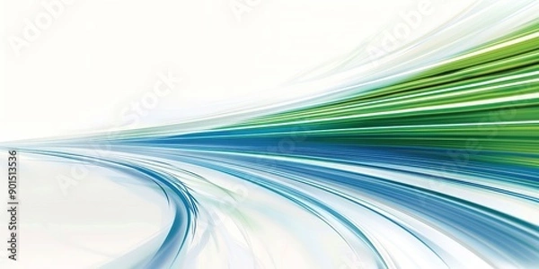Obraz Blue and Green Curved Lines on White Background, Elegant Vector Graphic Design with Soft Lighting Effects and Blurred Edges, Conveying Speed and Motion