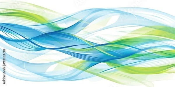 Obraz Blue and Green Curved Lines on White Background, Elegant Vector Graphic Design with Soft Lighting Effects and Blurred Edges, Conveying Speed and Motion