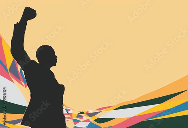 Obraz African American man on an orange background. International Day. Isolated concept banner for presentation of the fight for your rights, justice and equality