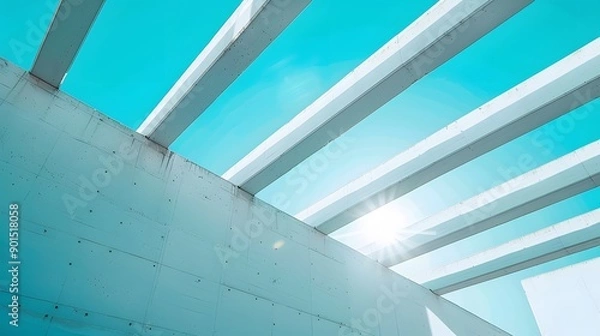 Fototapeta Modern Architectural Design with Sunlight Streaming Through Open Beams